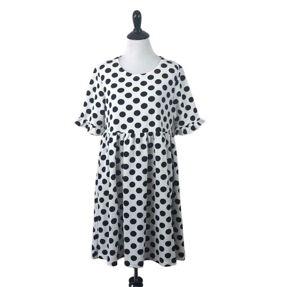 Ruffle Sleeve Dress White Polka Dot - Picture 1 of 4